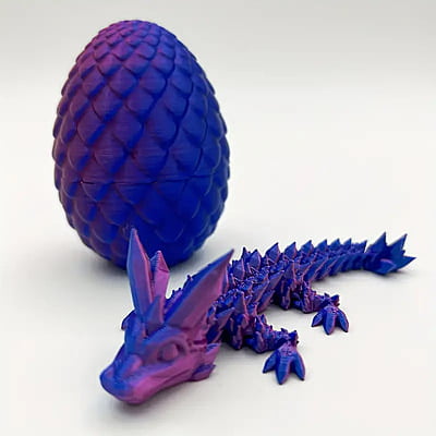 Blue/Purple 3D Printed Crystal Dragon Egg Model With Articulated Claws